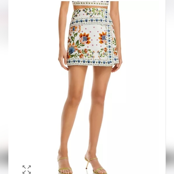 Farm Rio Summer Garden Wrap-effect Floral-print Cotton Mini Skirt Medium
